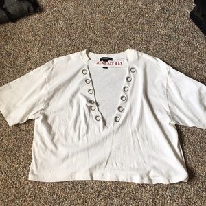 Deep V open front White top